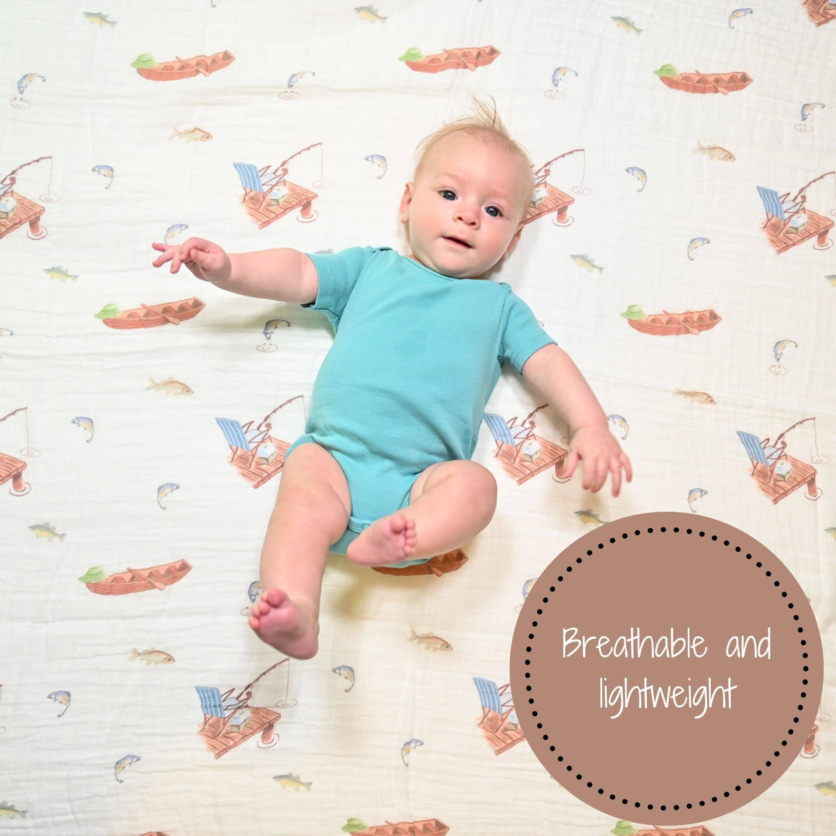 Gone Fishing Baby Muslin Cotton Blanket - Magnolia BabySwaddle Blanket