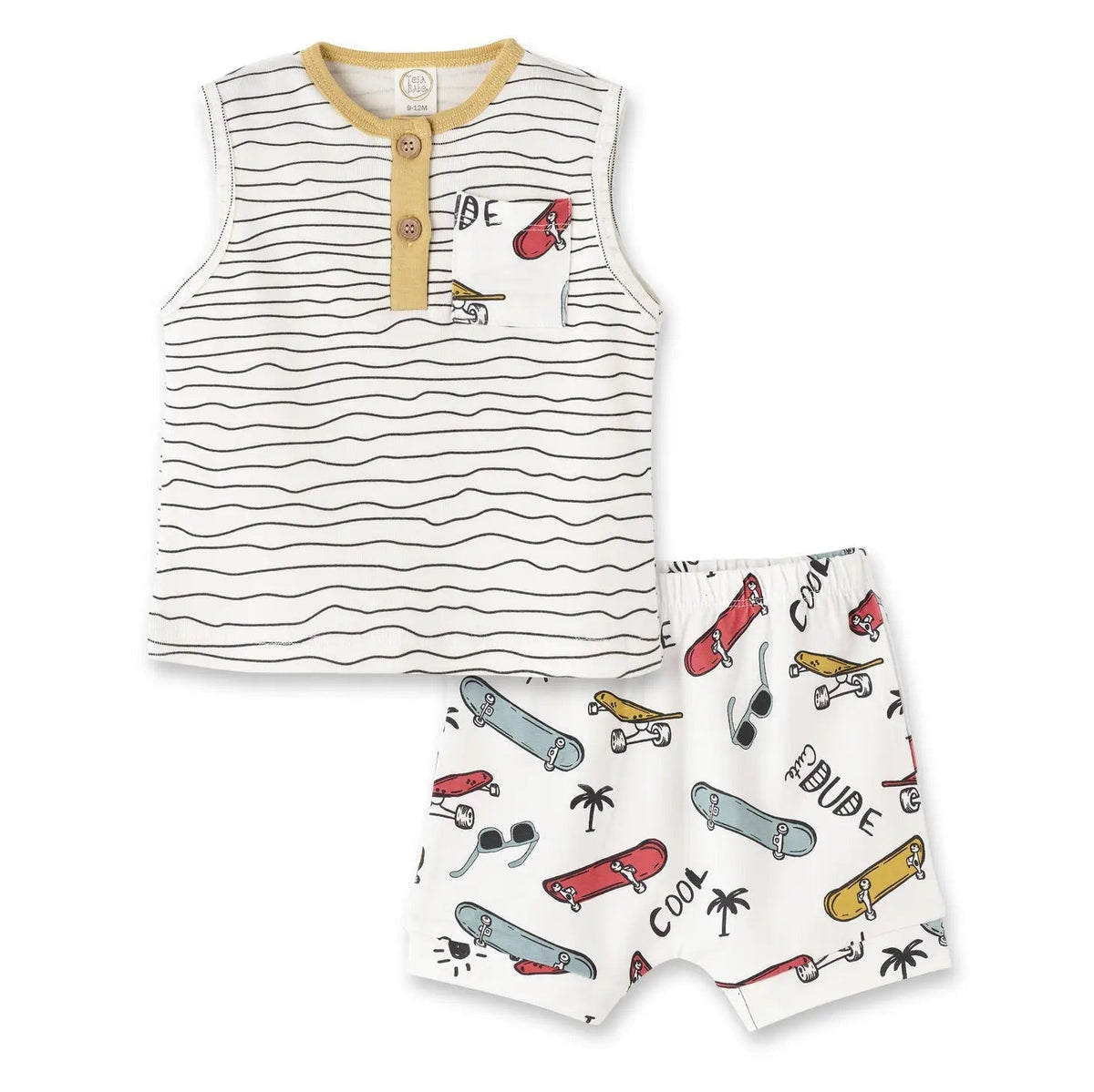 Good Vibes Skateboard Bamboo Shorts Set - Magnolia BabyShort Set