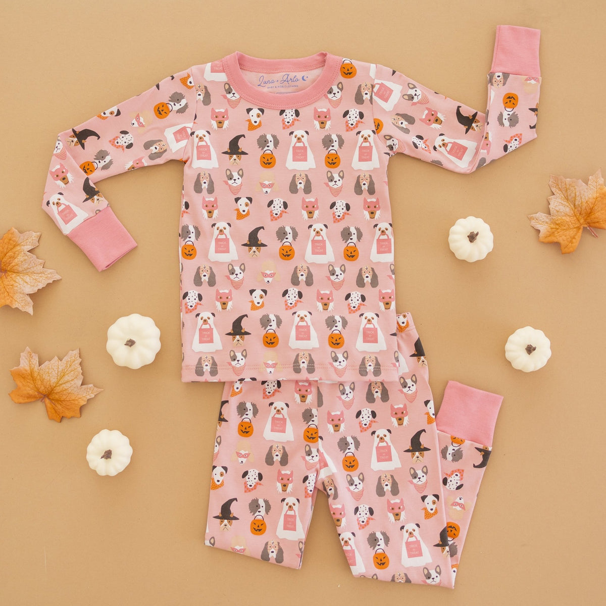 Halloween Hounds Long Pajamas - Dusty Rose - Magnolia BabyLong Pajamas