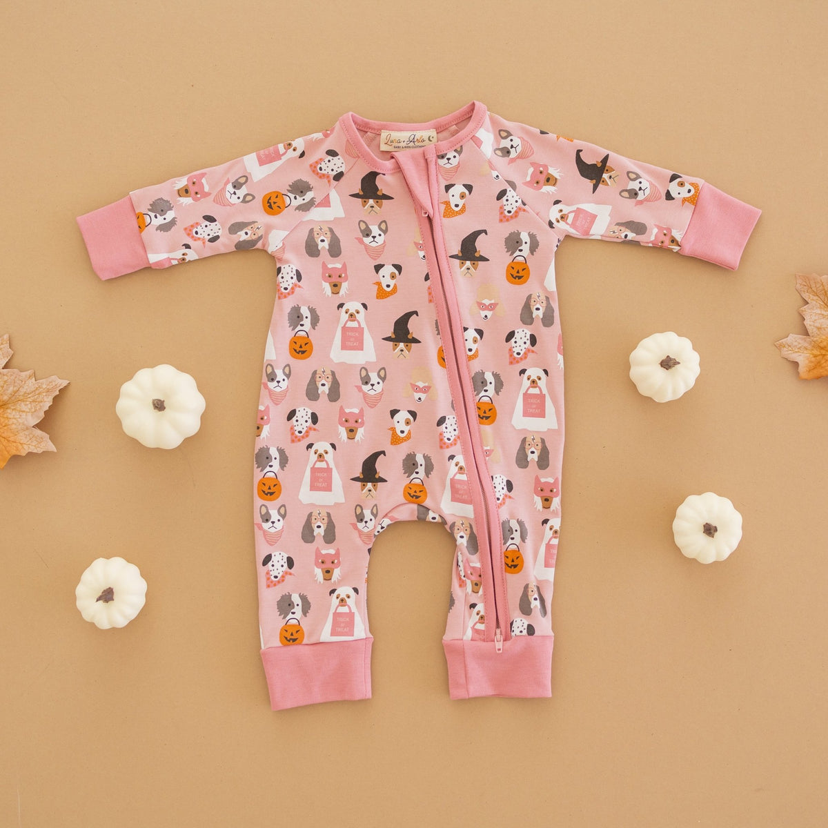 Halloween Hounds Zip Playsuit - Dusty Rose - Magnolia BabyPlaysuit