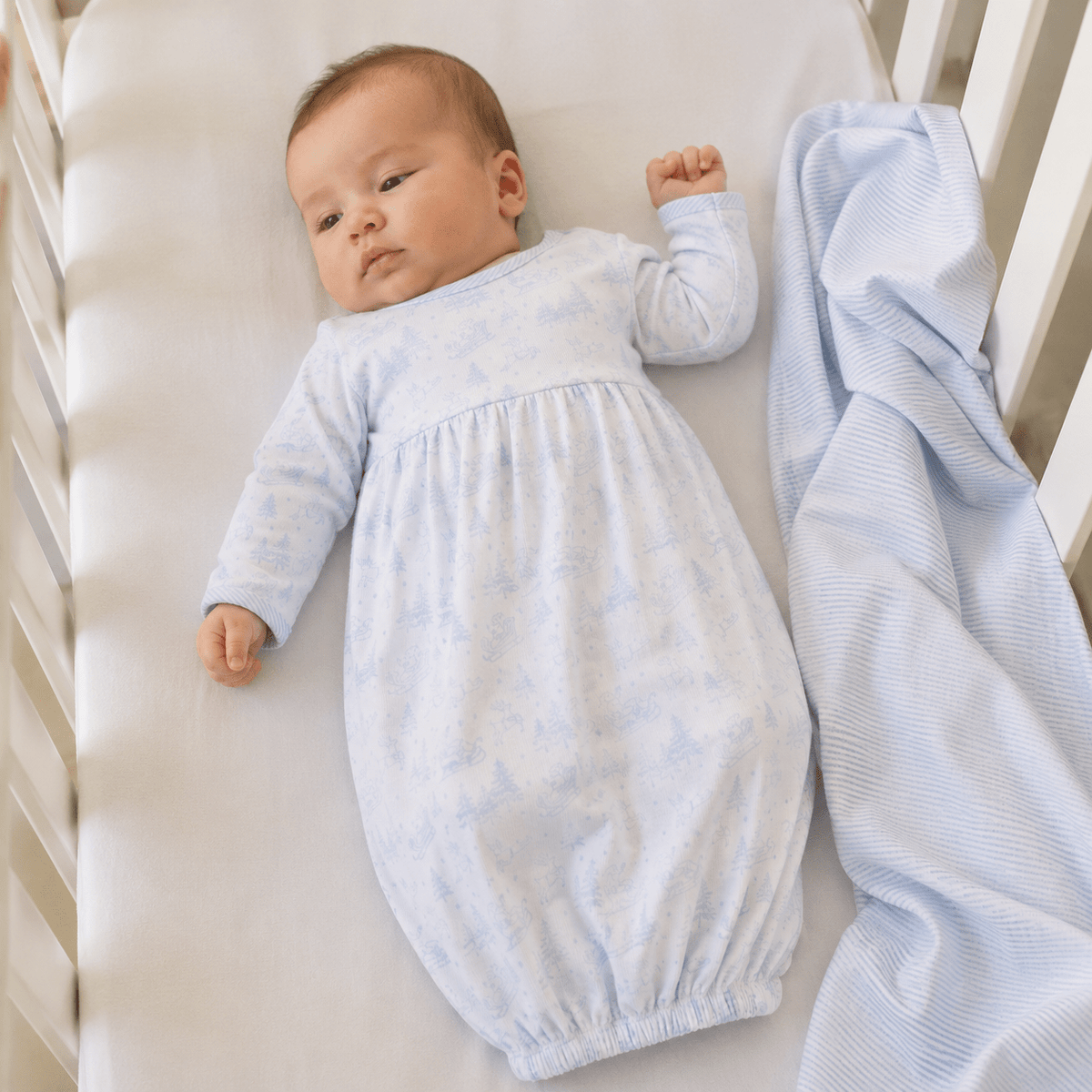 Magnolia Baby_Holiday Toile Gathered Gown - Light Blue_1
