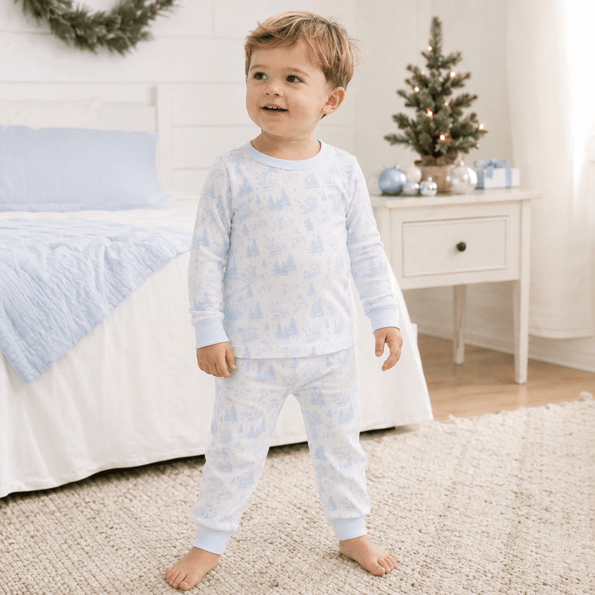 Magnolia Baby_Holiday Toile Long Pajamas - Light Blue_1