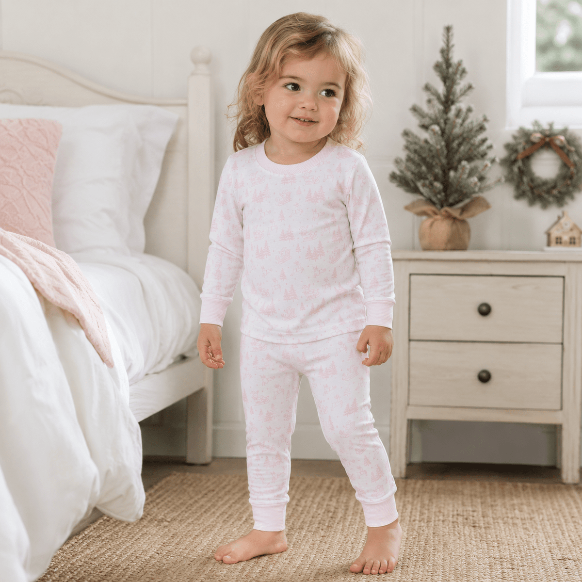 Magnolia Baby_Holiday Toile Long Pajamas - Pink_1