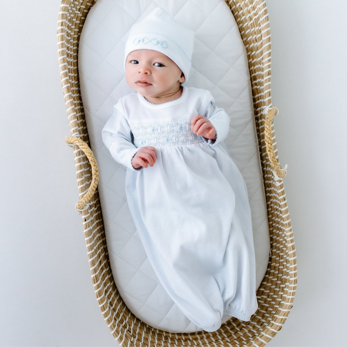 Jacob Smocked Gown - Light Blue - Magnolia BabyGown