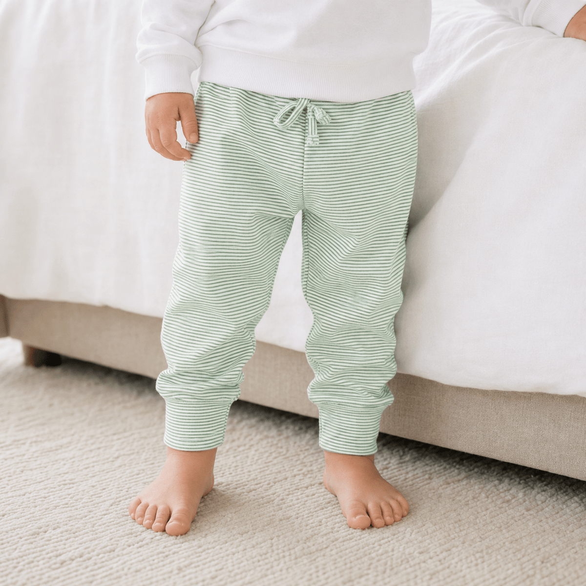 Magnolia Baby_Joggers - Green & White Stripe_1