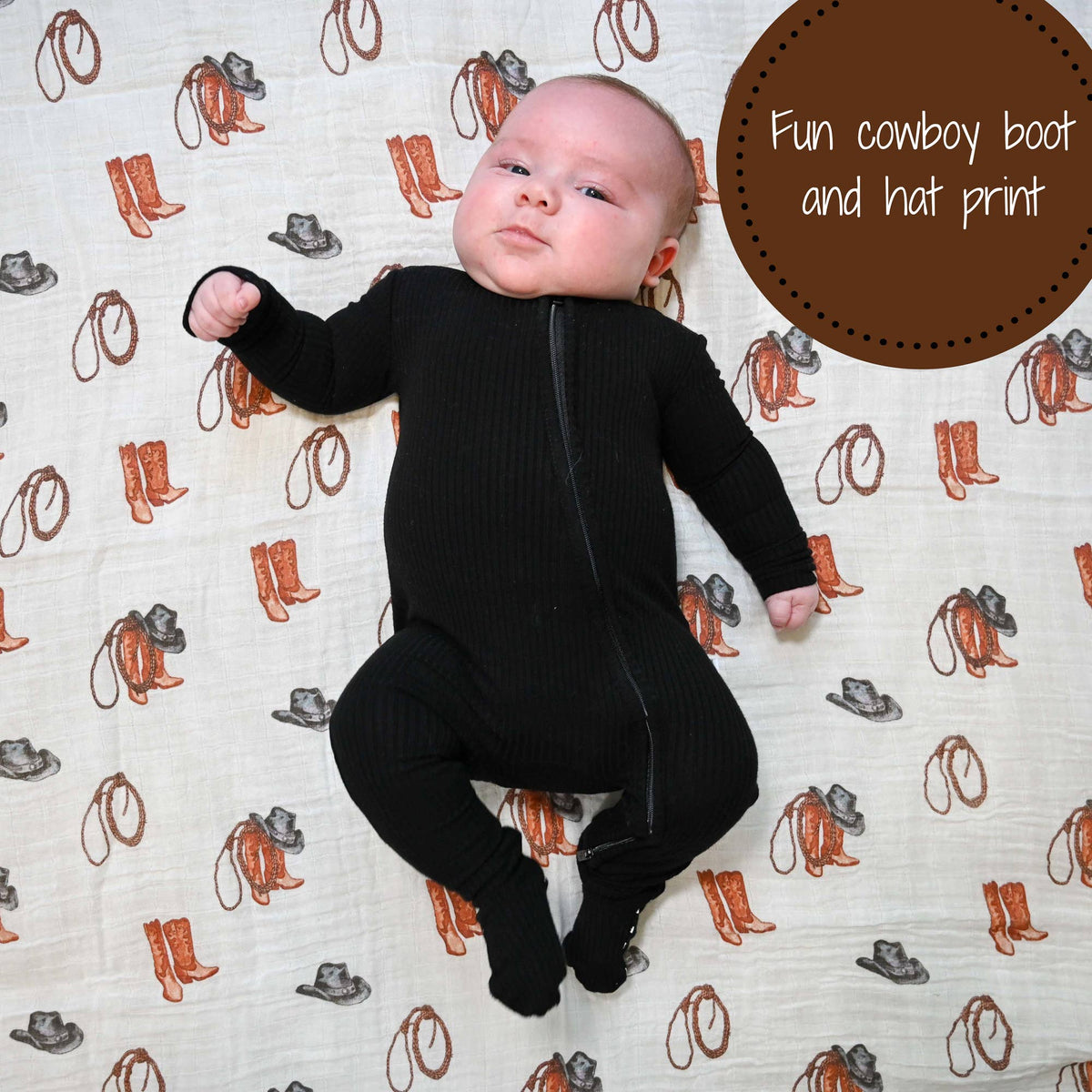 Life Is Better In Boots Western Baby Muslin Swaddle Blanket - Magnolia BabySwaddle Blanket