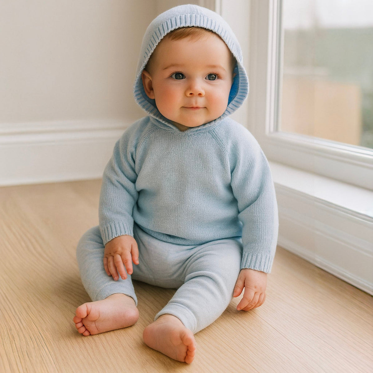 Light Blue Knitted Zip - Back Hoodie by Magnolia Baby - Magnolia BabyKnits
