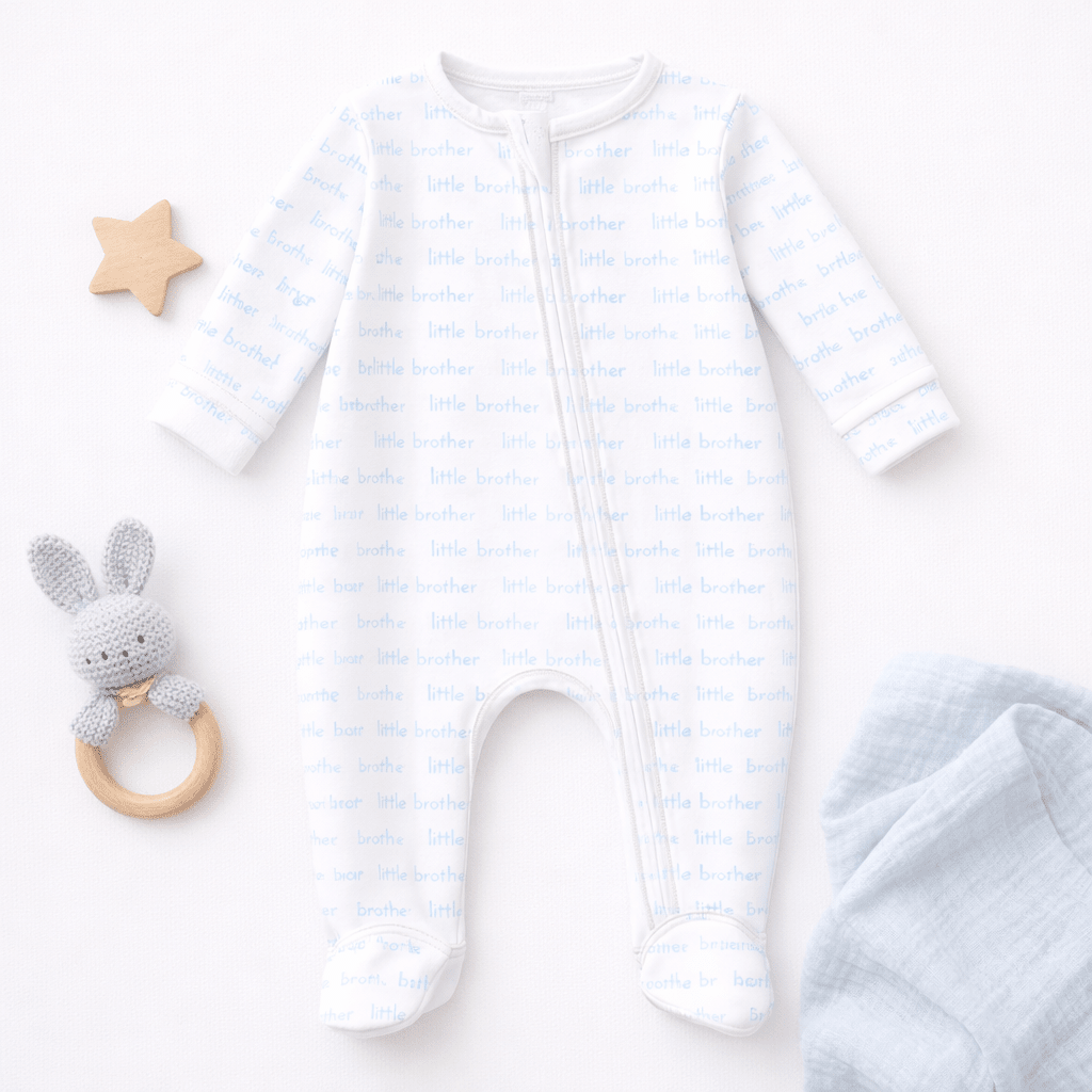 Little Brother Print Zip Footie - Magnolia BabyFootie