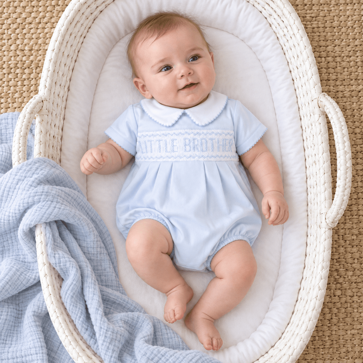 Magnolia Baby_Little Brother Smocked Hand-Embroidered Short Sleeve Bubble_2