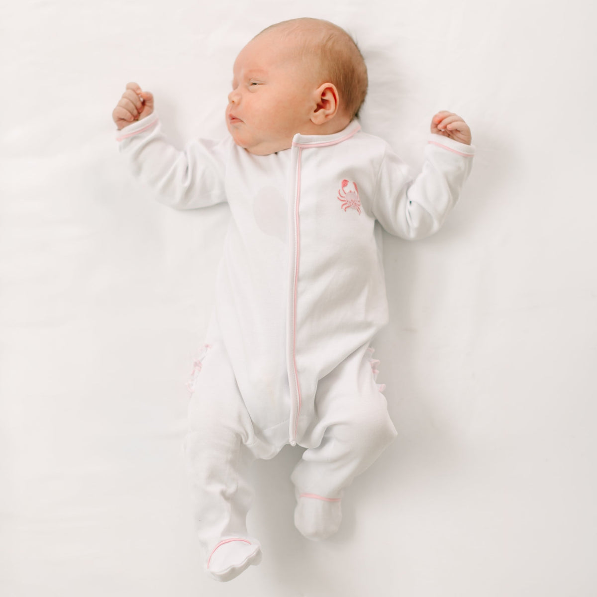 Little Crawlers Embroidered Ruffle Footie - Pink - Magnolia BabyFootie