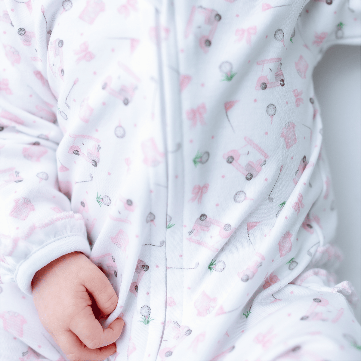 Little Golfer Print Ruffle Zip Footie - Pink - Magnolia BabyFootie