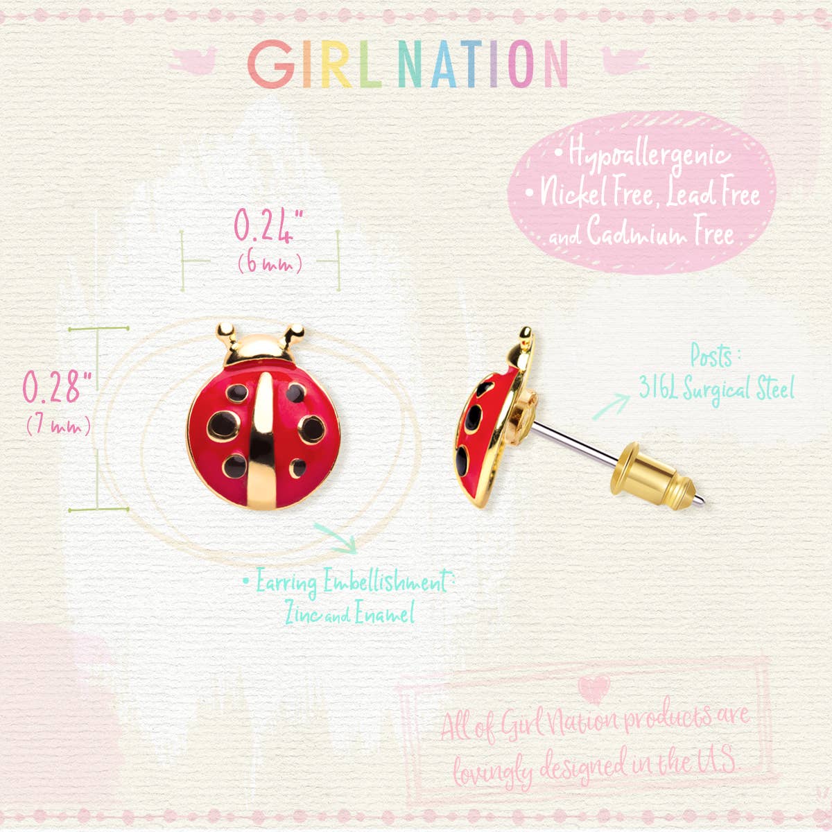 Little Ladybug Pierced Earrings - Magnolia BabyEarrings