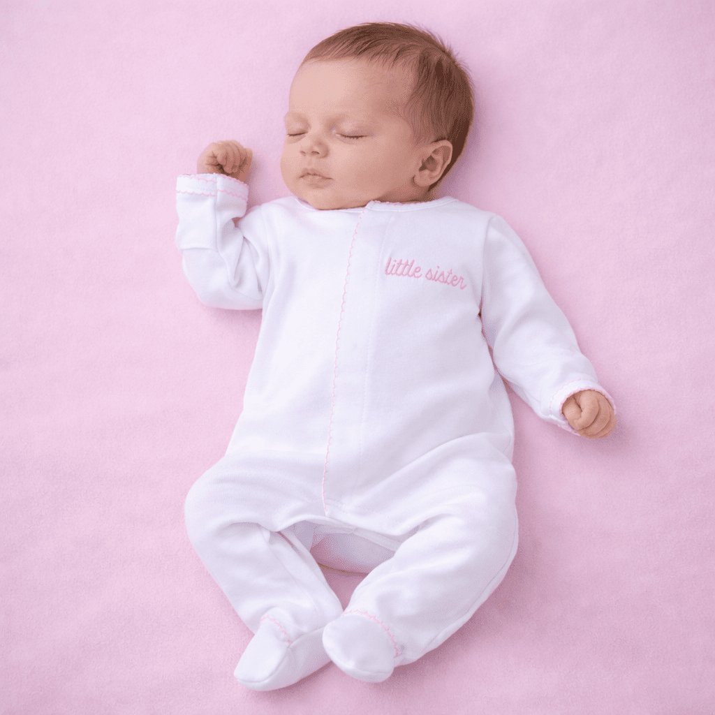 Little Sister Embroidered Footie - Magnolia BabyFootie