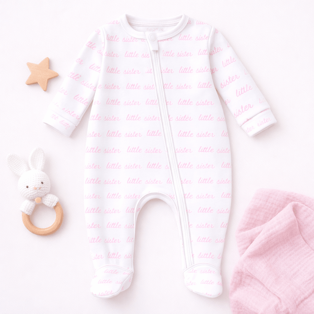 Little Sister Print Zip Footie - Magnolia BabyFootie