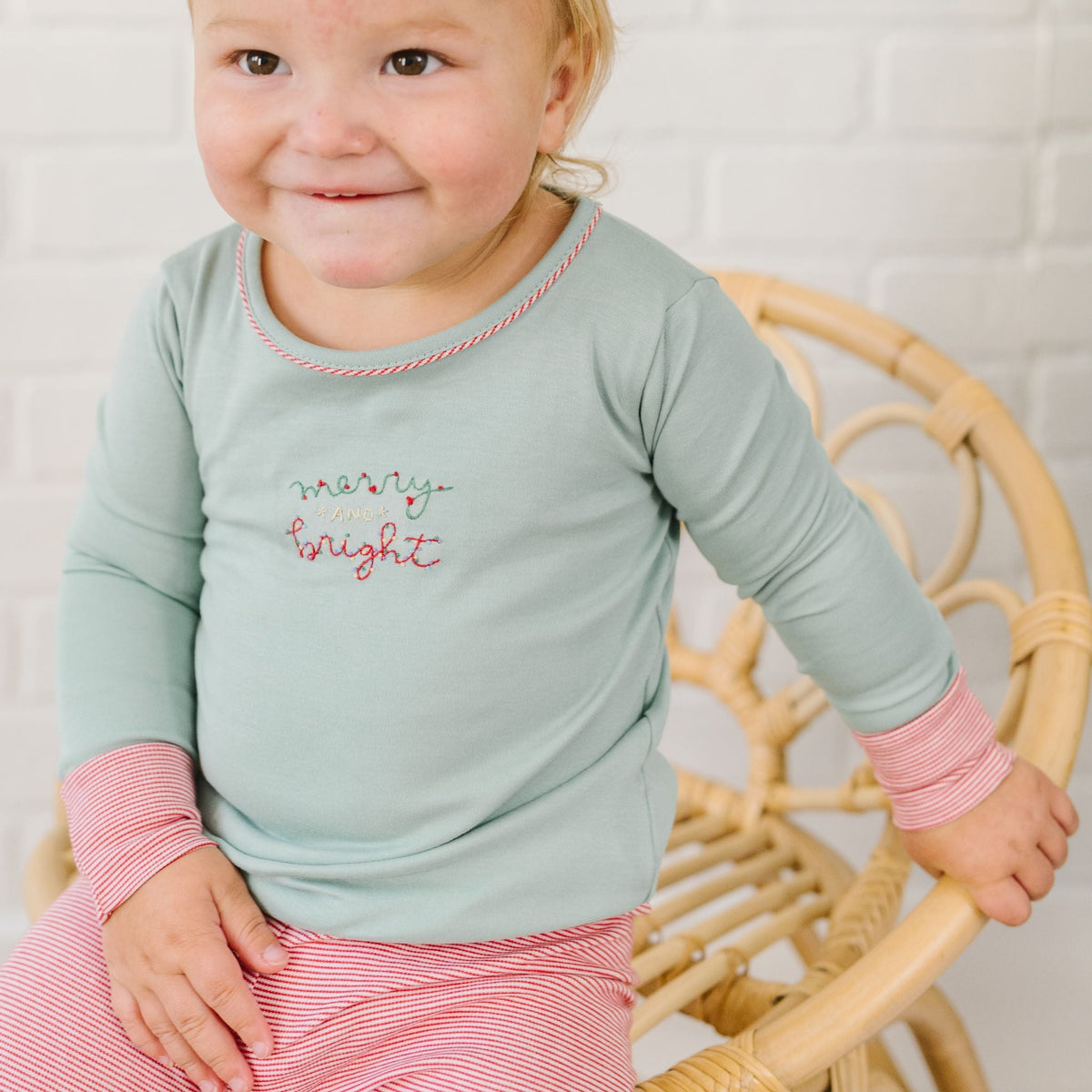 Merry and Bright Embroidered Long Pajamas - Magnolia BabyLong Pajamas