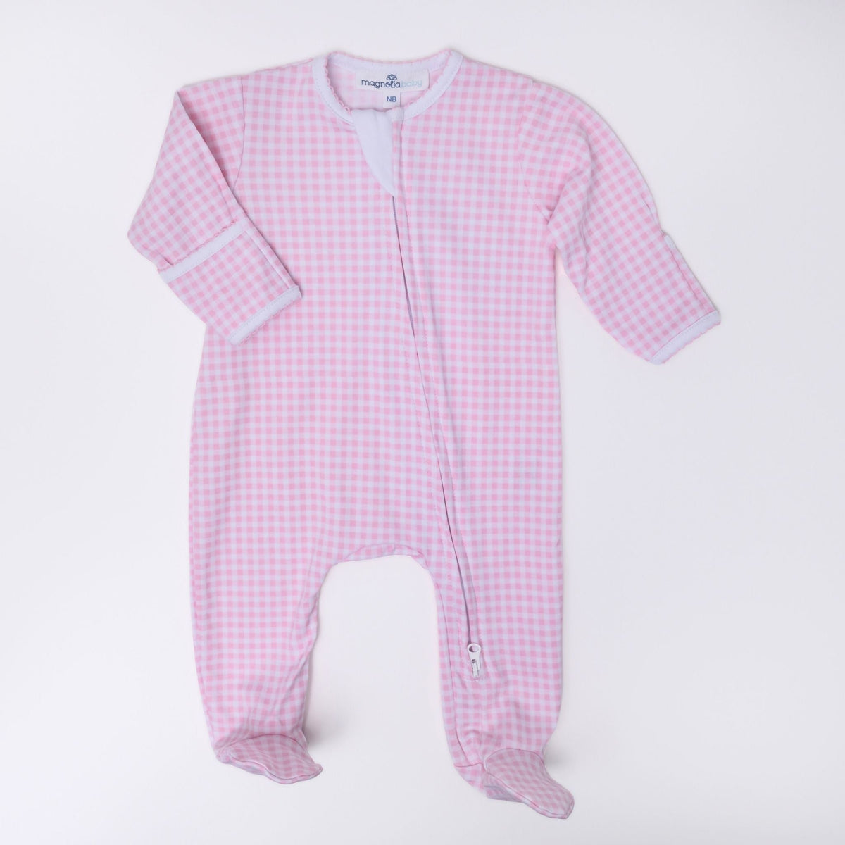 Magnolia Baby_Mini Checks Zip Footie - Pink_1