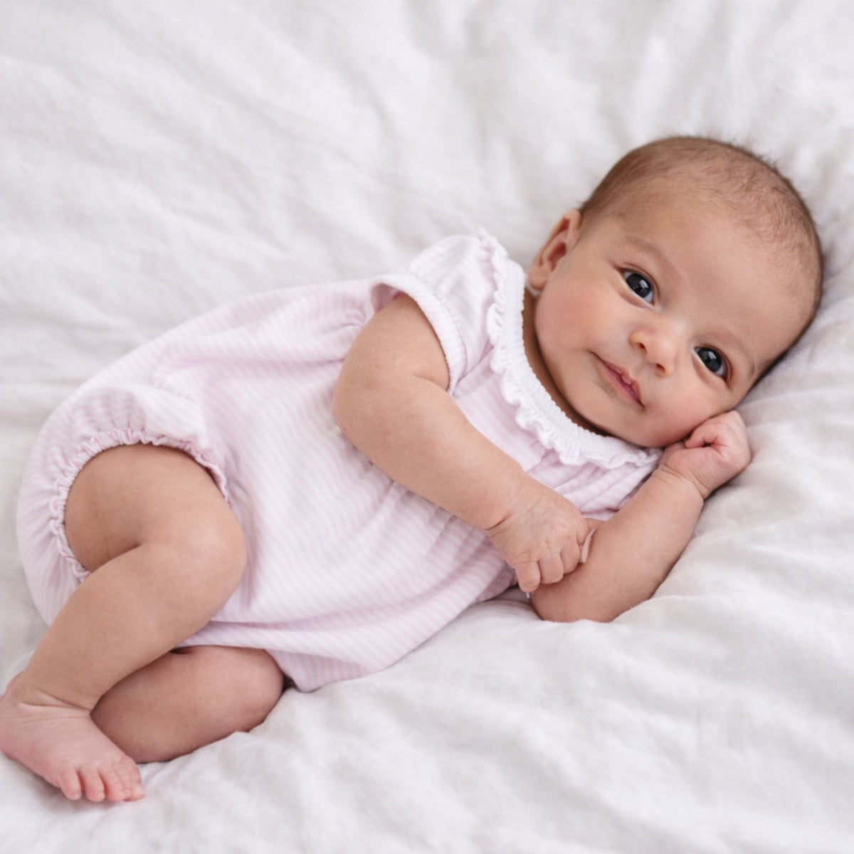 Mini Stripes Ruffle Short Sleeve Bubble - Pink - Magnolia BabyBubble