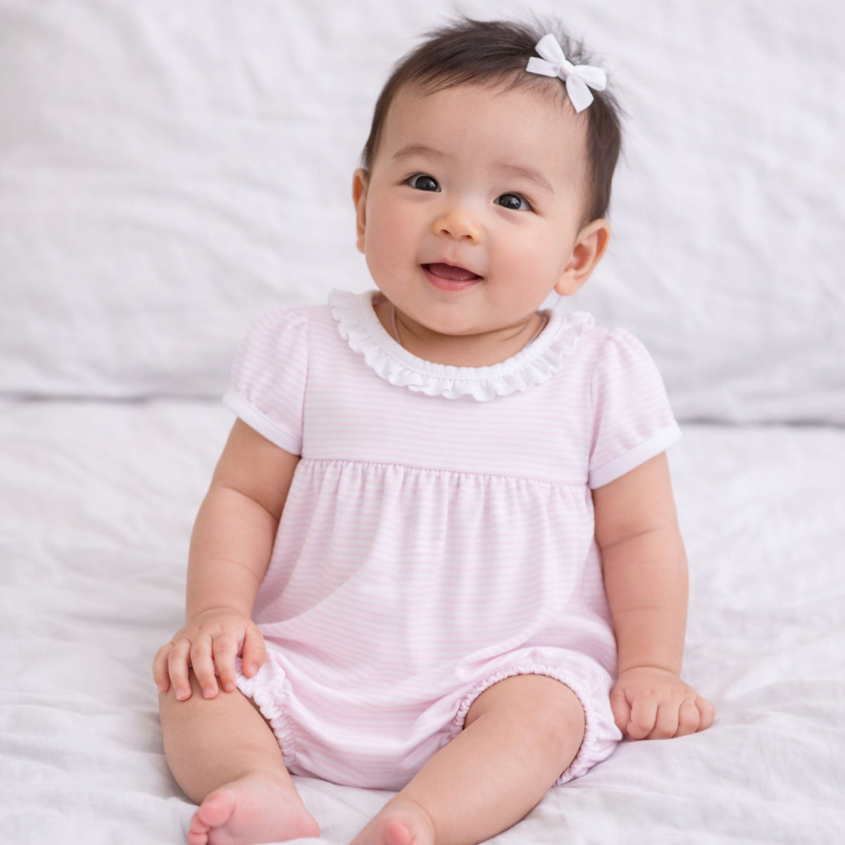 Mini Stripes Ruffle Short Sleeve Bubble - Pink - Magnolia BabyBubble