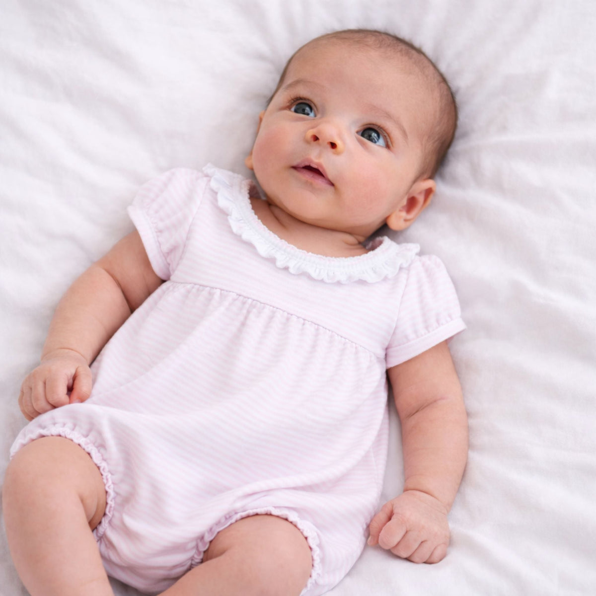 Mini Stripes Ruffle Short Sleeve Bubble - Pink - Magnolia BabyBubble