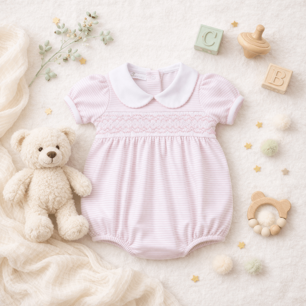 Mini Stripes Smocked Bubble - Pink - Magnolia BabyBubble