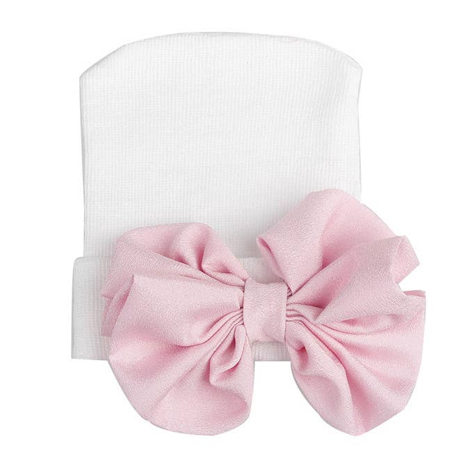 Newborn Hat - White with Pink bow - Magnolia BabyHat