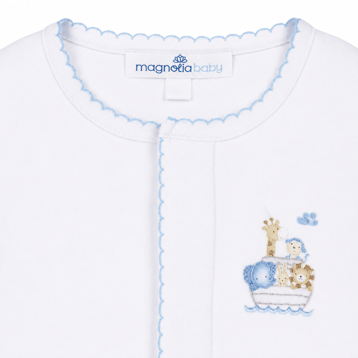 Noah's Ark Hand - Embroidered Footie - Light Blue - Magnolia BabyFootie