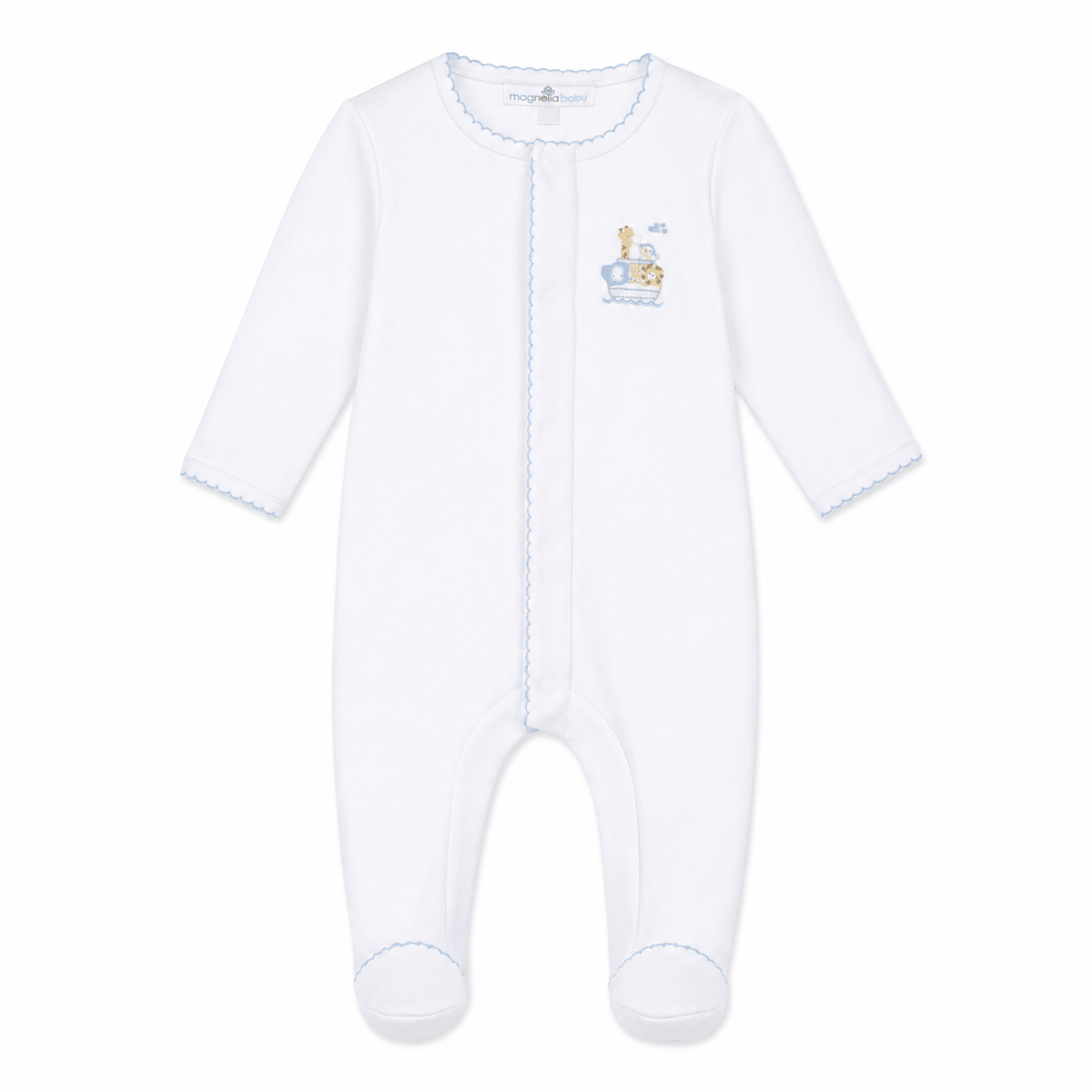 Noah's Ark Hand - Embroidered Footie - Light Blue - Magnolia BabyFootie