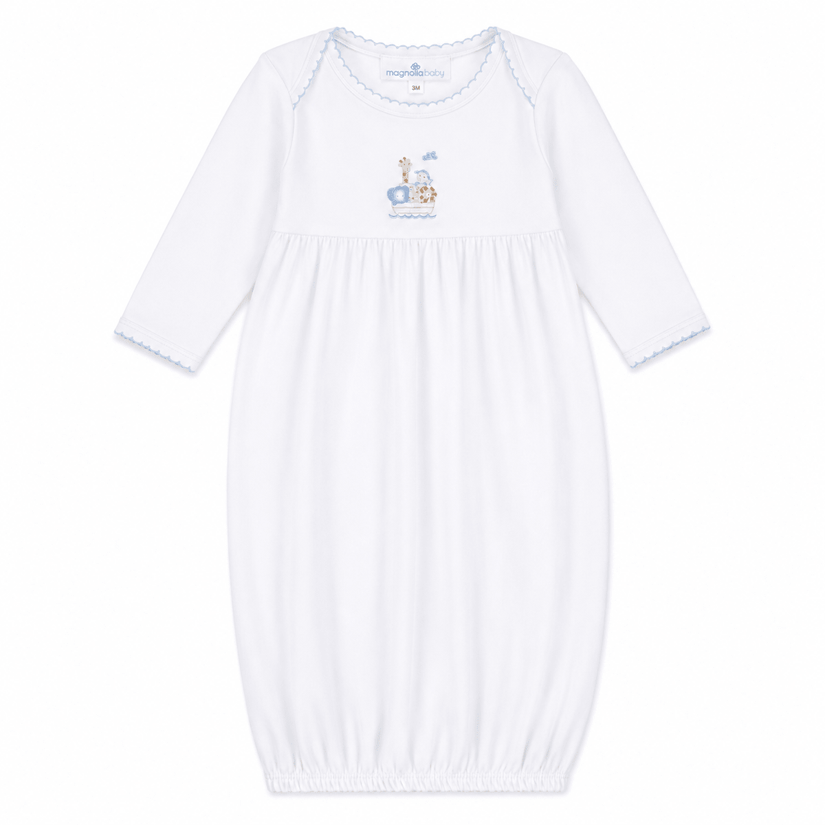 Noah's Ark Hand - Embroidered Gathered Gown - Light Blue - Magnolia BabyGown