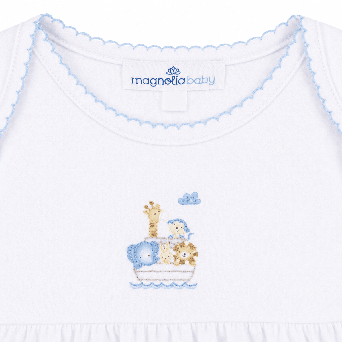Noah's Ark Hand - Embroidered Gathered Gown - Light Blue - Magnolia BabyGown