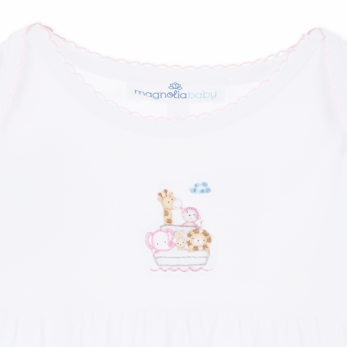 Noah's Ark Hand - Embroidered Gathered Gown - Pink - Magnolia BabyGown