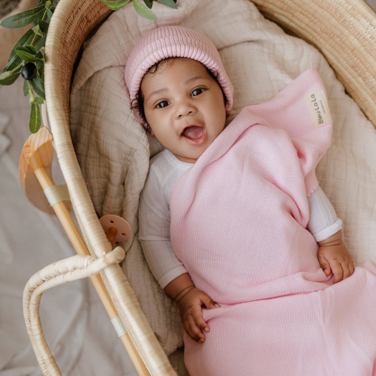Bleu La La_Organic Cotton Knit Blanket + Hat Gift Set - Blush Pink_2