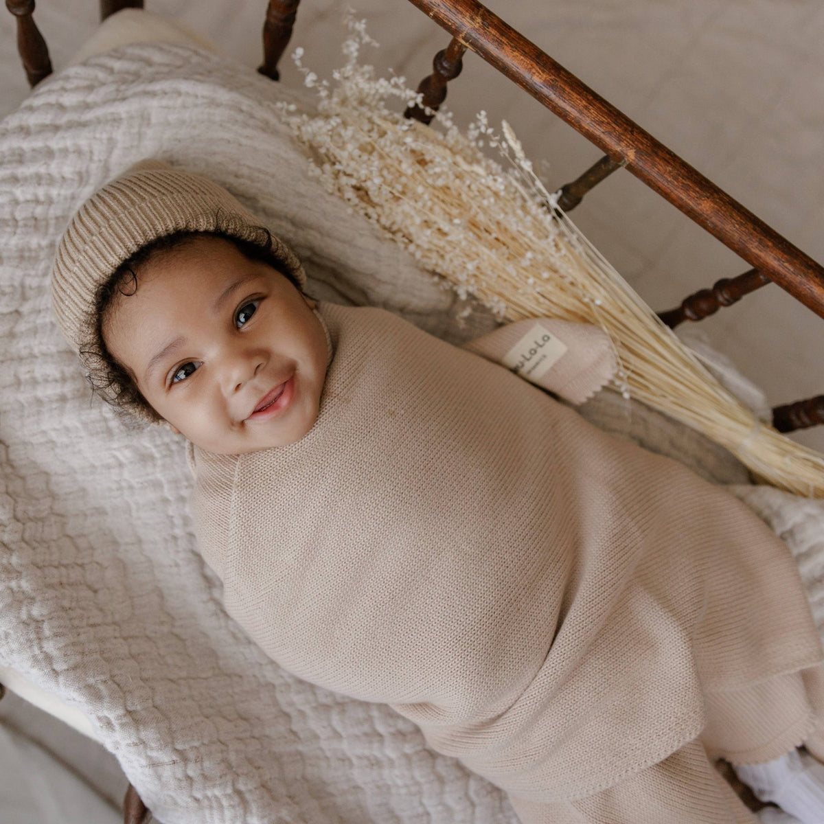 Bleu La La_Organic Cotton Knit Blanket + Hat Gift Set - Oatmeal_4