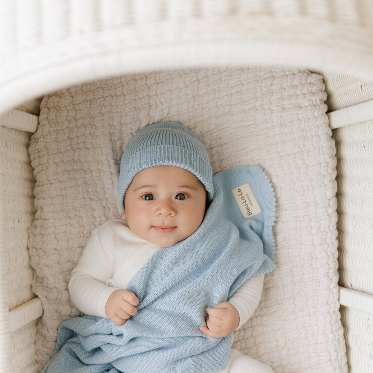 Bleu La La_Organic Cotton Knit Blanket + Hat Gift Set - Sky Blue_3
