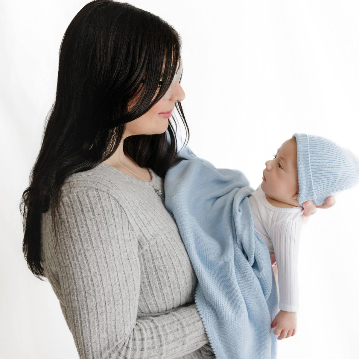 Bleu La La_Organic Cotton Knit Blanket + Hat Gift Set - Sky Blue_2