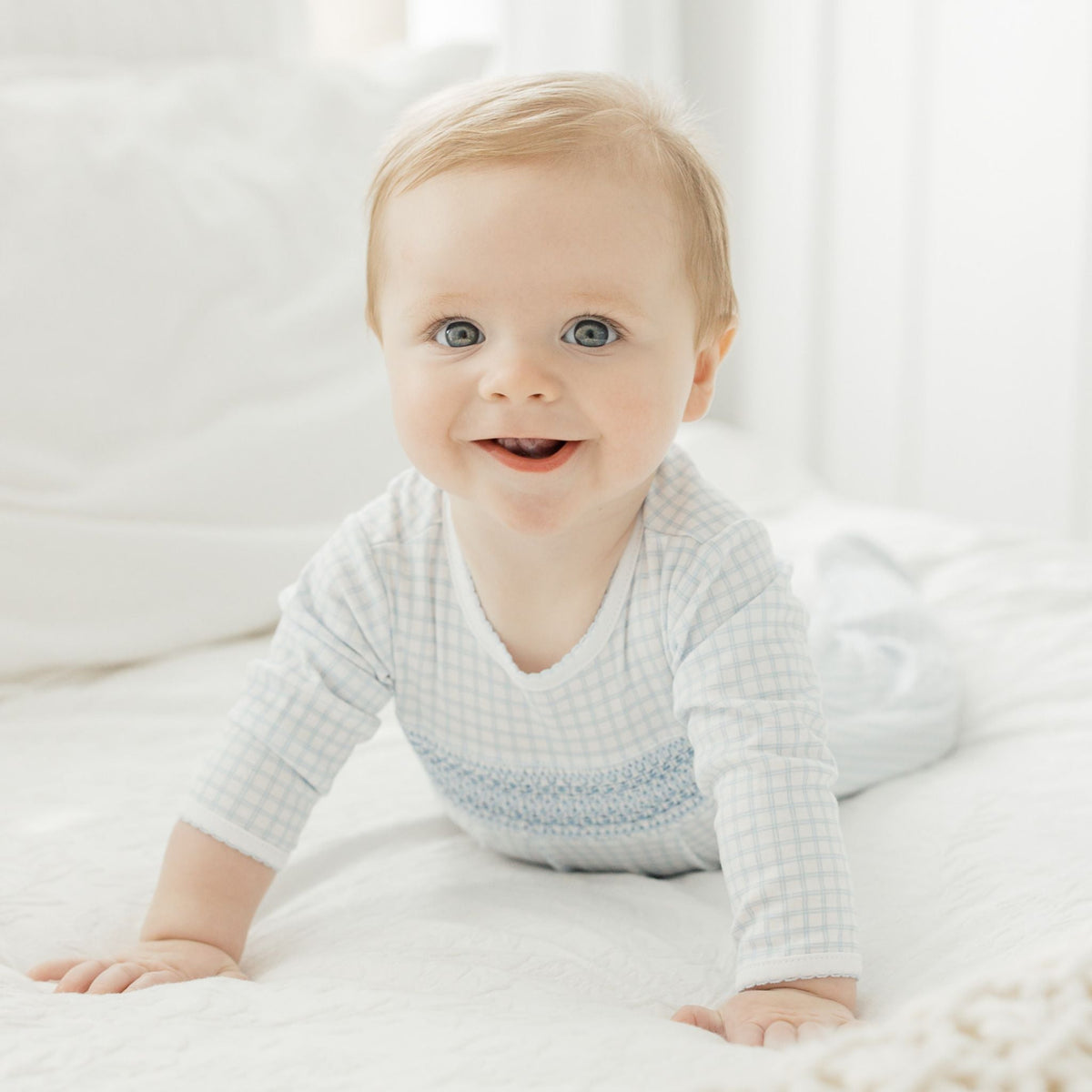 Peek - A - Boo Wishes Smocked Footie - Light Blue - Magnolia BabyFootie