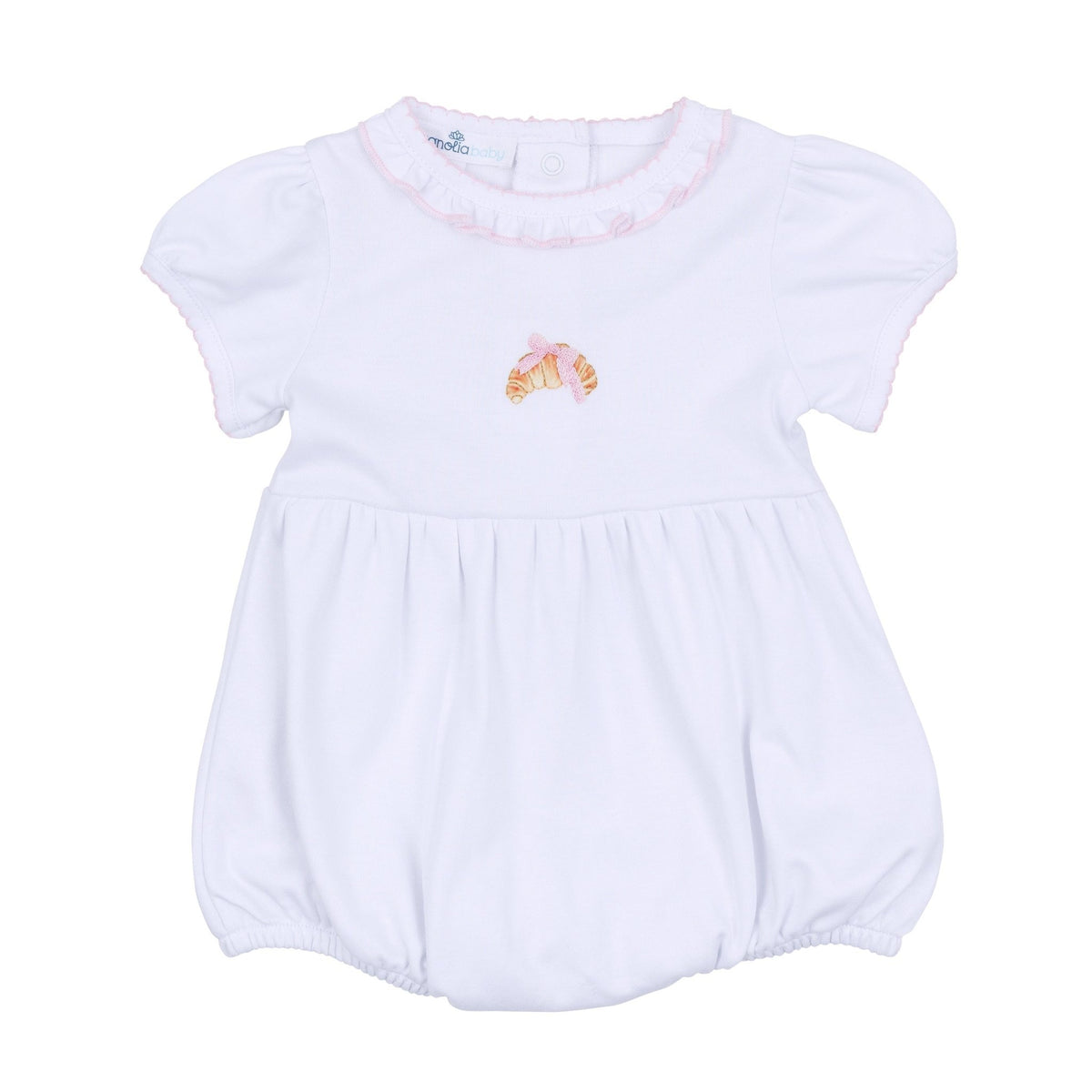 Petit Croissant Embroidered Short Sleeve Bubble - Magnolia BabyBubble