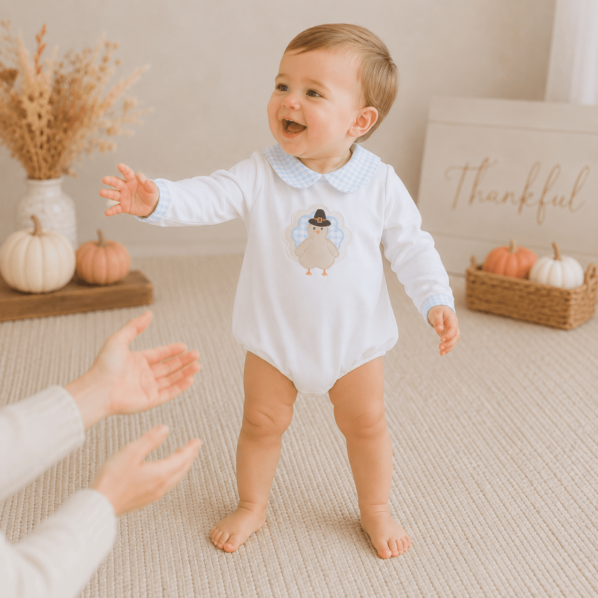 Magnolia Baby_Pilgrim Pals Applique Collared Long Sleeve Bubble - Light Blue_1