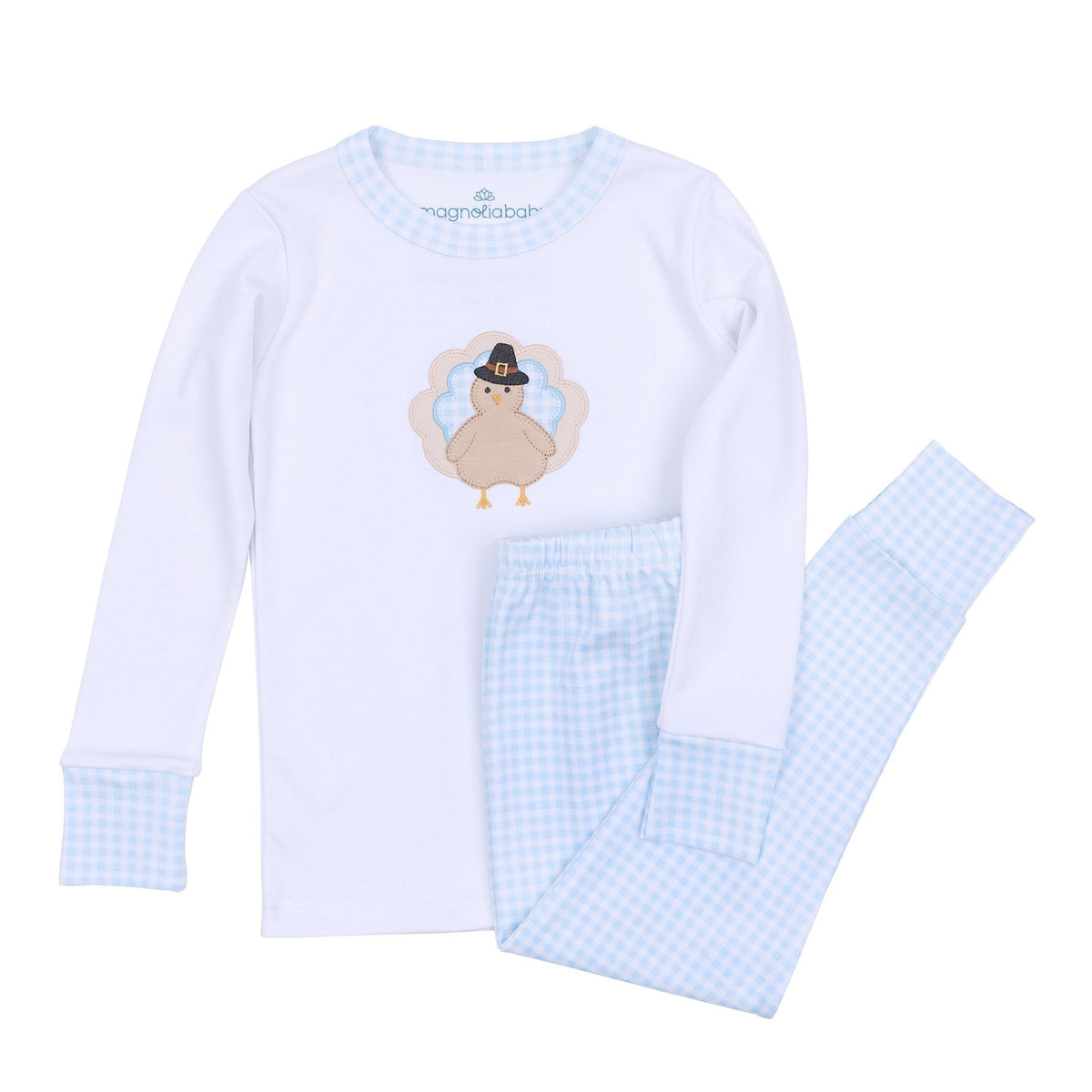 Pilgrim Pals Applique Long Pajamas - Light Blue - Magnolia BabyLong Pajamas
