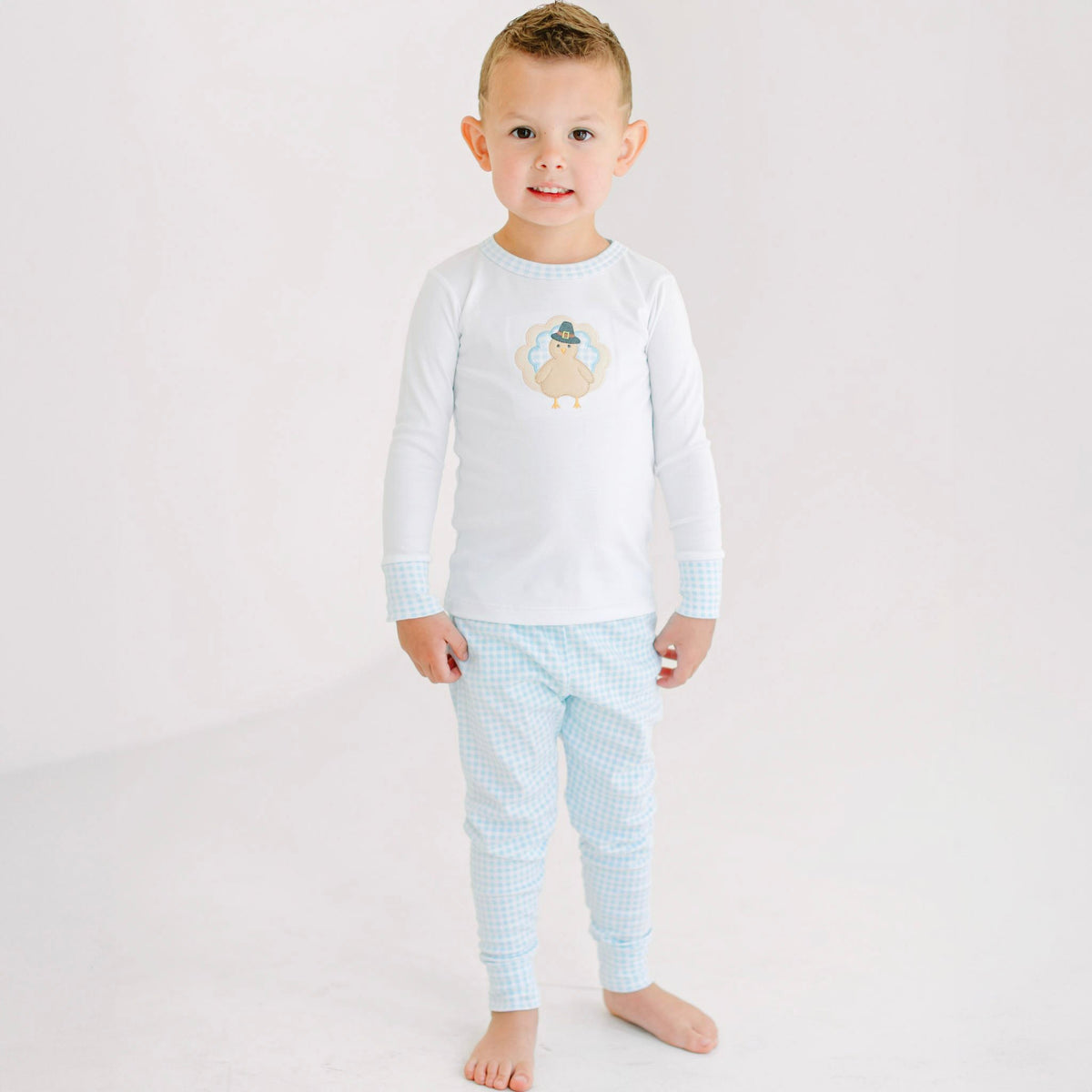Pilgrim Pals Applique Long Pajamas - Light Blue - Magnolia BabyLong Pajamas