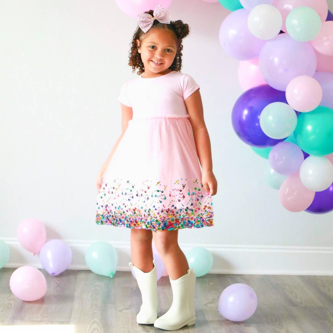 Pink Confetti Short Sleeve Tutu Dress - Magnolia BabyDress