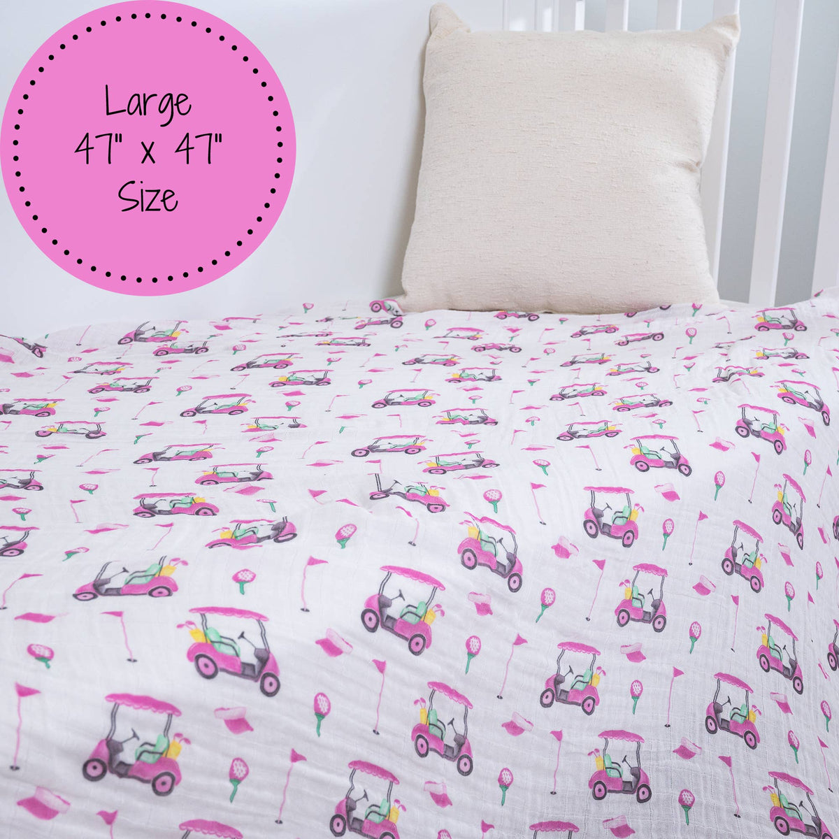 Pink Golf Cotton Muslin Swaddle Blanket - Magnolia BabySwaddle Blanket