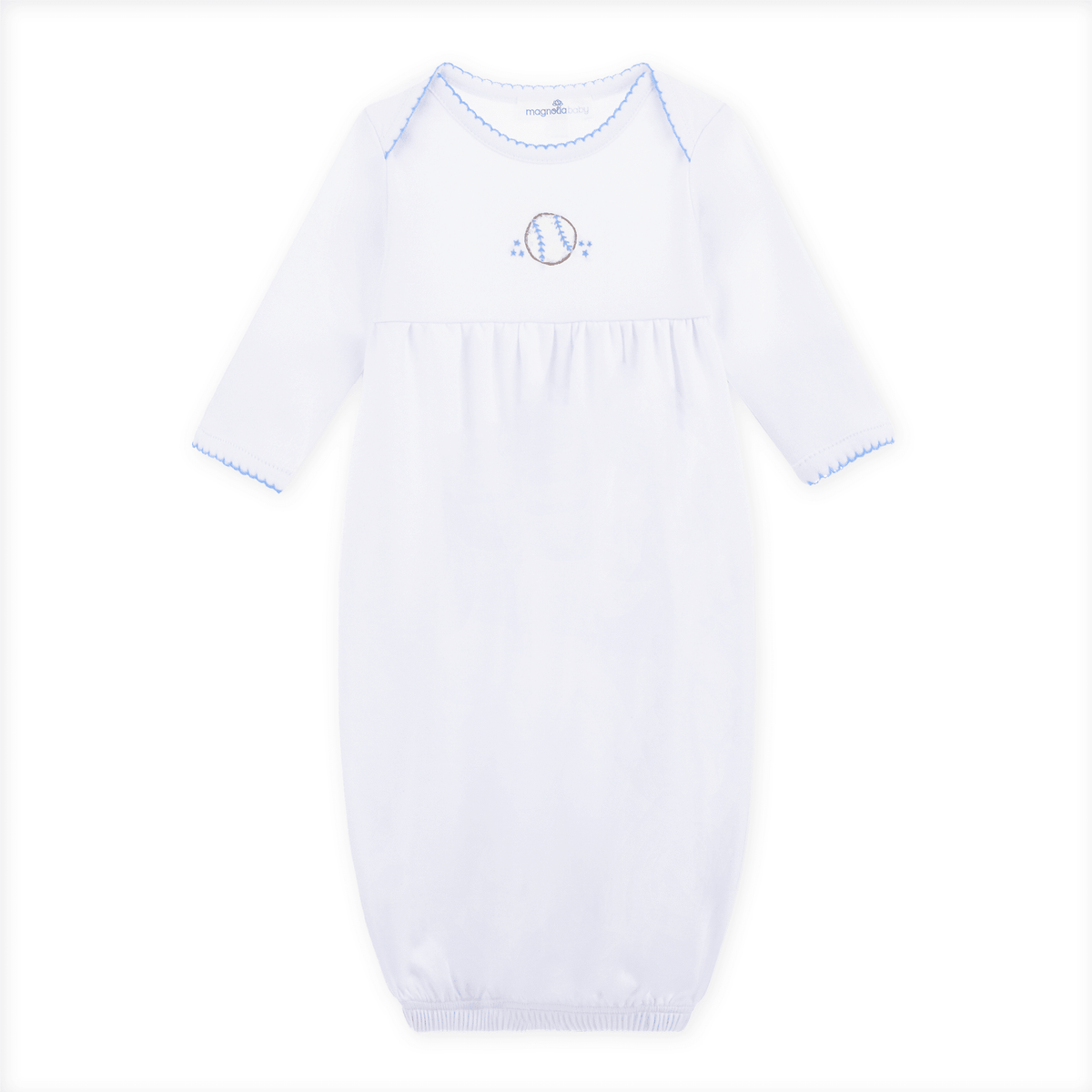 Precious Lil' Sluggers Gathered Gown - Light Blue - Magnolia BabyGown