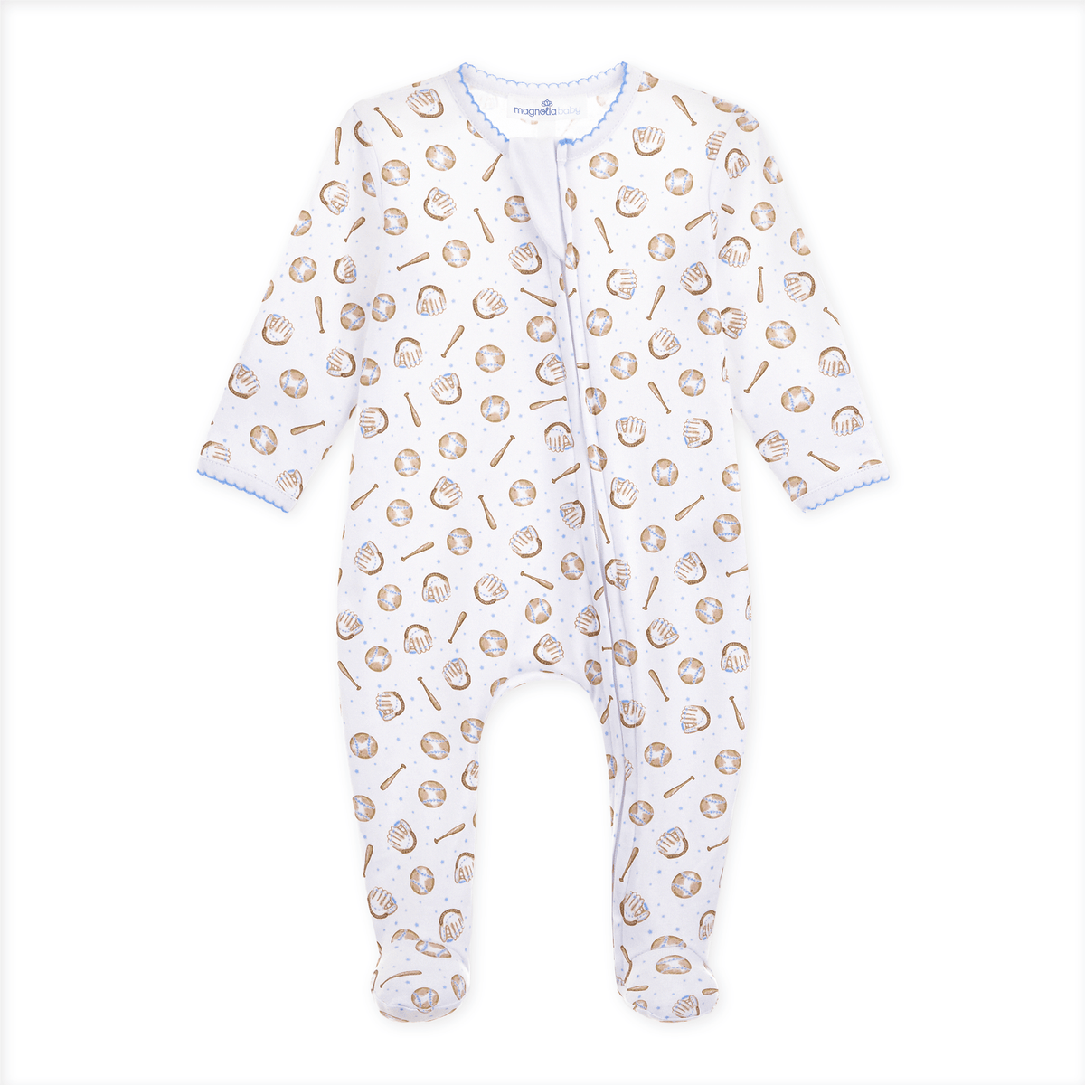Precious Lil' Sluggers Print Zip Footie - Light Blue - Magnolia BabyFootie