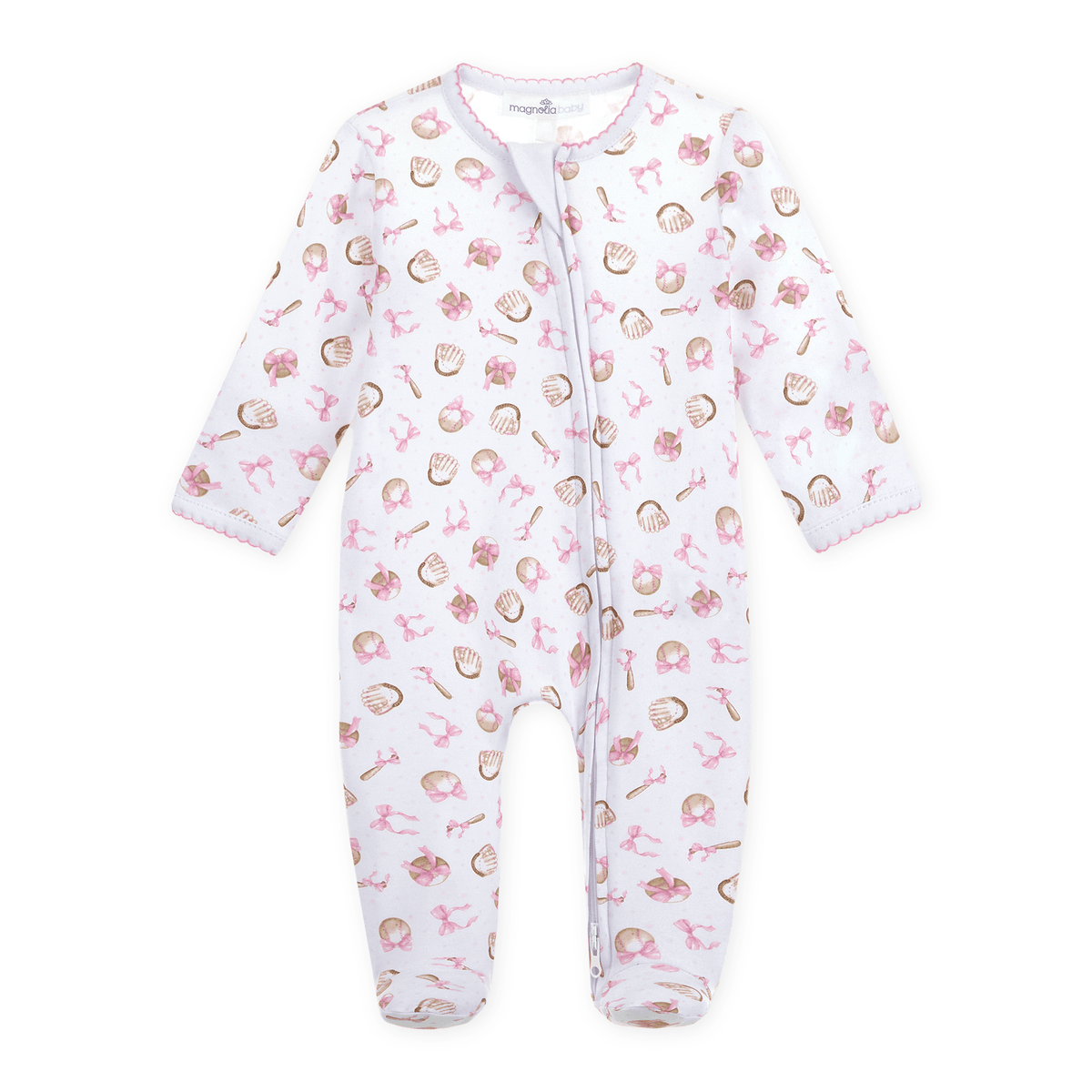 Precious Lil' Sluggers Print Zip Footie - Pink - Magnolia BabyFootie
