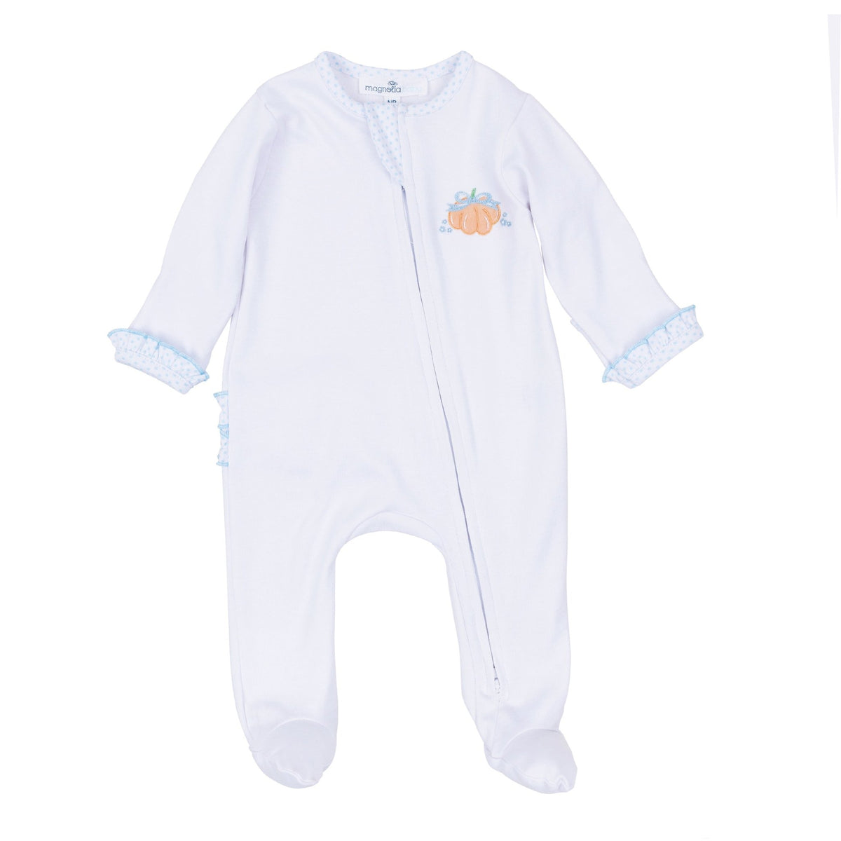 Magnolia Baby_Prettiest in the Patch Hand-Embroidered Ruffle Zip Footie_2