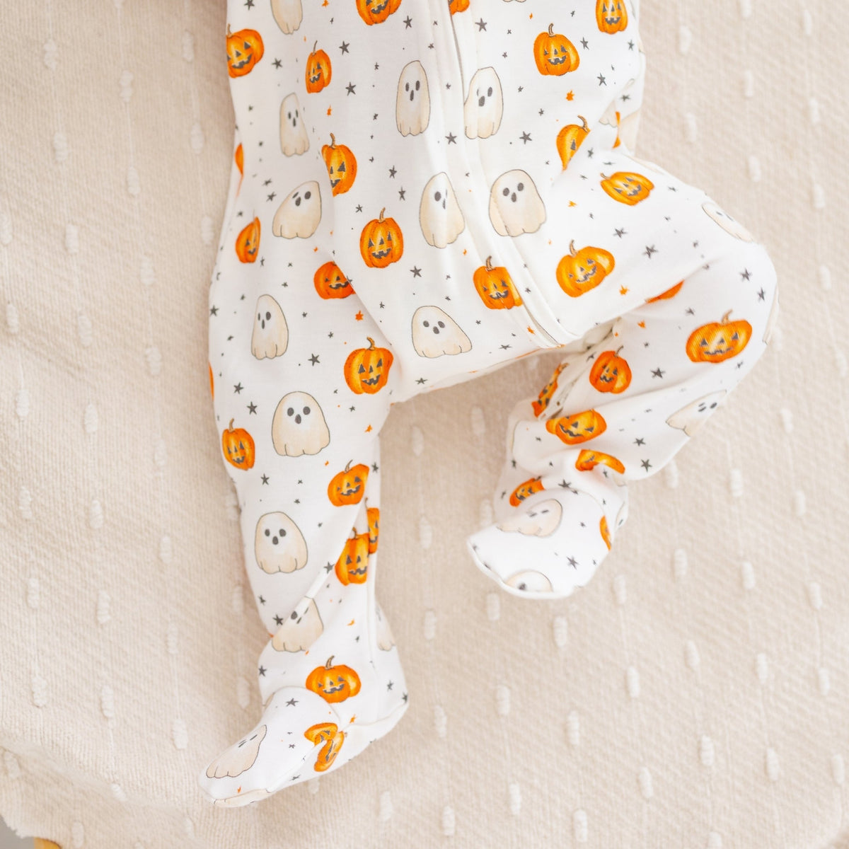 Luna and Arlo_Pumpkin and Boo Zip Footie_2