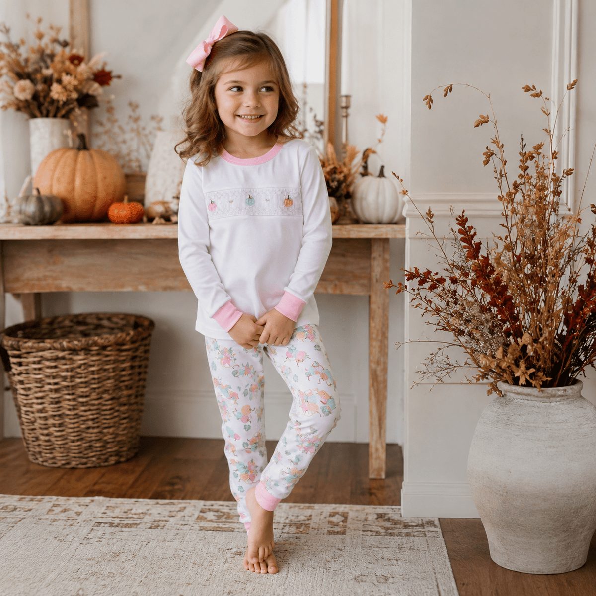 Magnolia Baby_Pumpkin Blush Smocked Long Pajamas_1