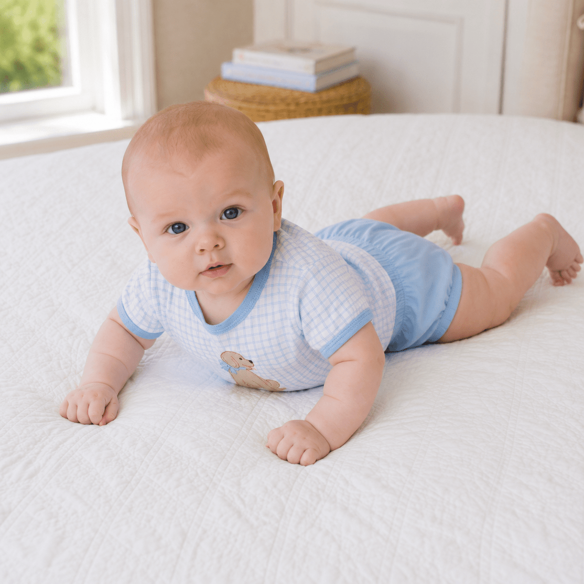 Puppy Playtime Applique Diaper Cover Set - Light Blue - Magnolia BabyDiaper Cover