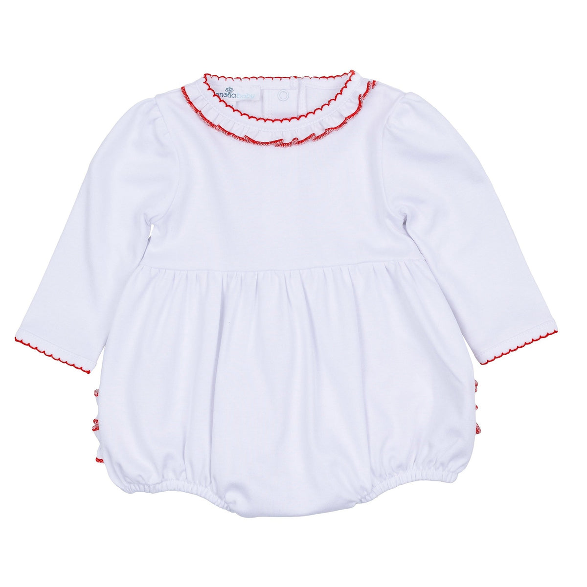 Red and White Essentials Ruffle Long Sleeve Bubble - Magnolia BabyBubble