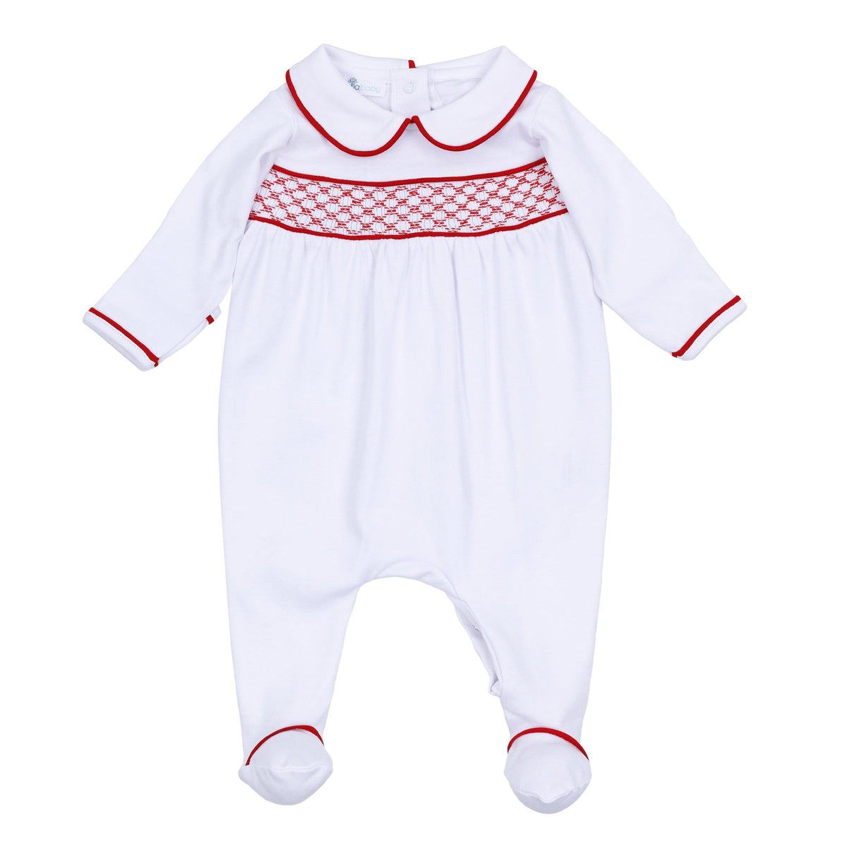 Red and White Essentials Smocked Girl Footie - Magnolia BabyFootie